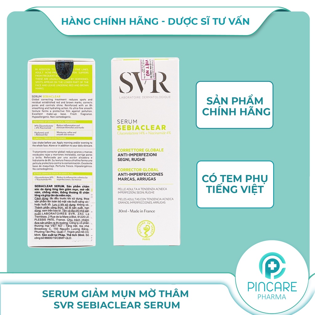 Serum giảm mụn mờ thâm SVR Sebiaclear Serum 30ml - Hàng chính hãng - Nhà thuốc PinCare