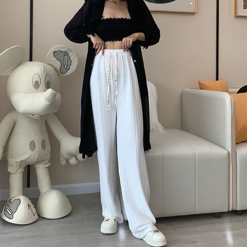 Quần nữ YEYA vải lụa polyester mát mẻ lưng cao