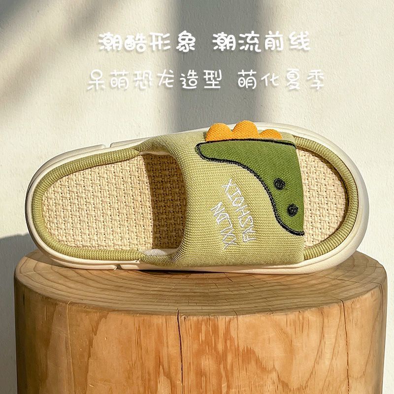 Dép Vải Lanh Hình Khủng Long Hoạt Hình Dễ Thương Cho Nữ