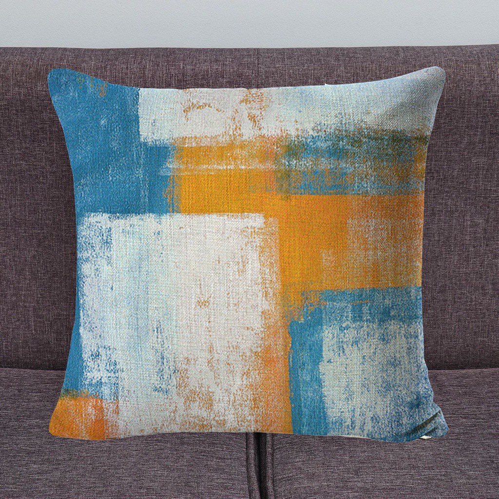 ❤LANSEL❤ 18x18inch Fashion Throw Pillow Cases Linen Abstract Paint Art Pillow Covers Farmhouse Style Home Decor Orange Gray Brown Modern Sofa Cushion