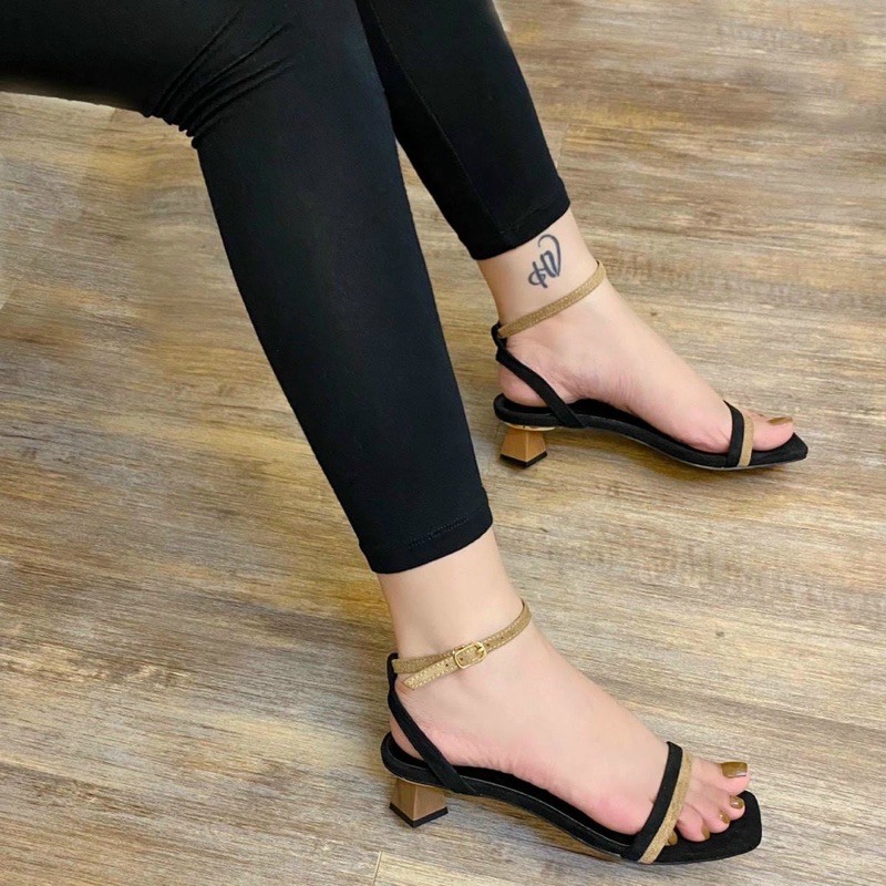 SANDAL CAO GÓT 5CM NỮ QUAI NGANG MẢNH PHỐI MÀU CÔNG SỞ