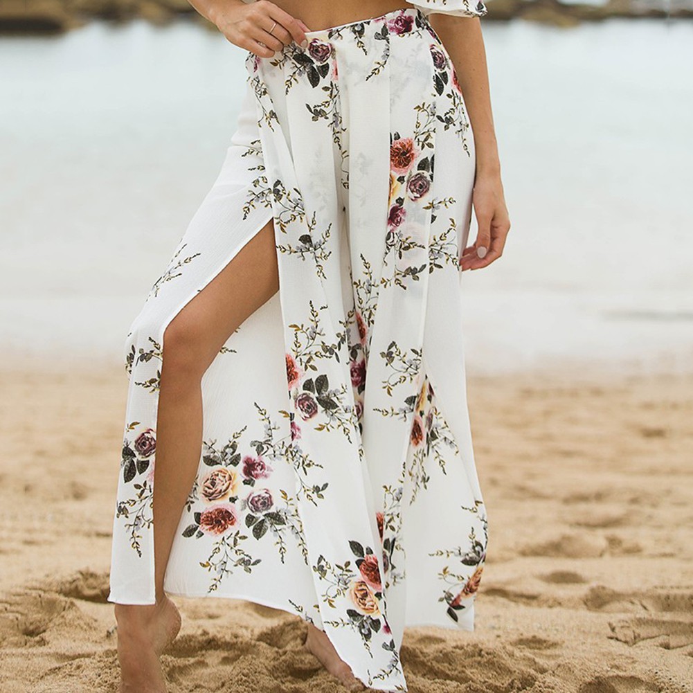 ♔Quần Palazzo Lưng Cao Ống Rộng Hoạ Tiết Hoa Phong Cách Bohomian