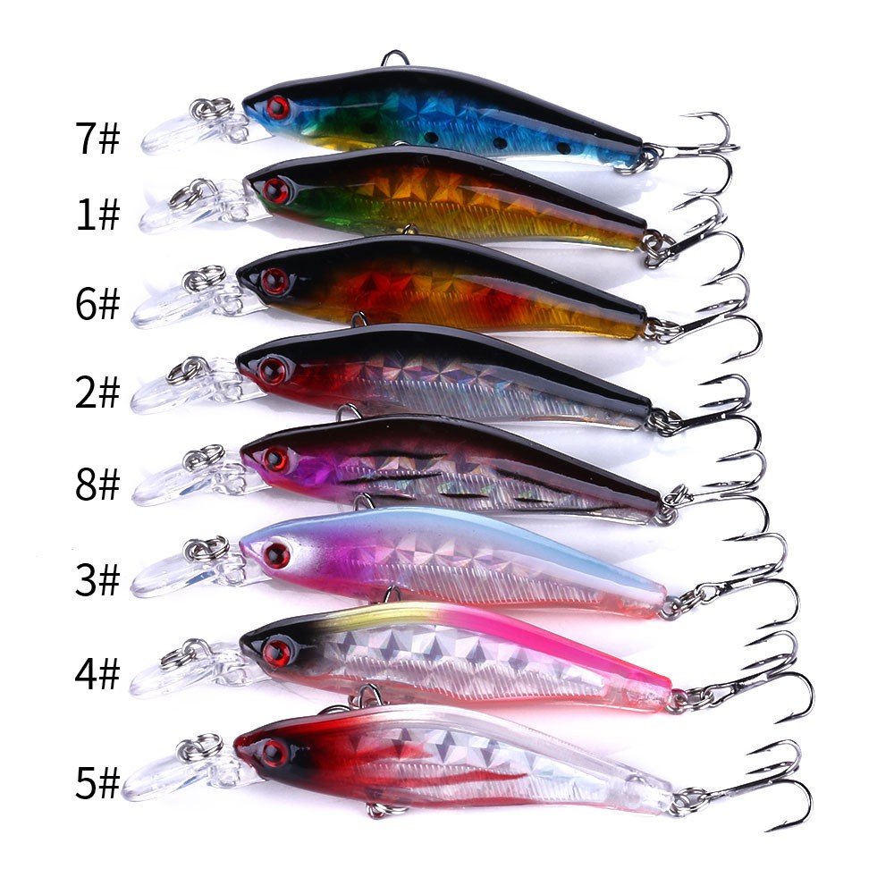 HENGJIA 1pcs 8cm/6.3g Minnow Crankbait Bơi câu cá mồi Fishing Lure Artificial Hard Fishing Baits Outdoor Tackle