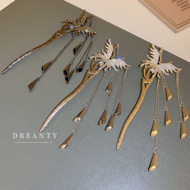 Trâm Cài Tóc Hình Bướm Đính Đá Tua Rua Phong Cách Thời Trang