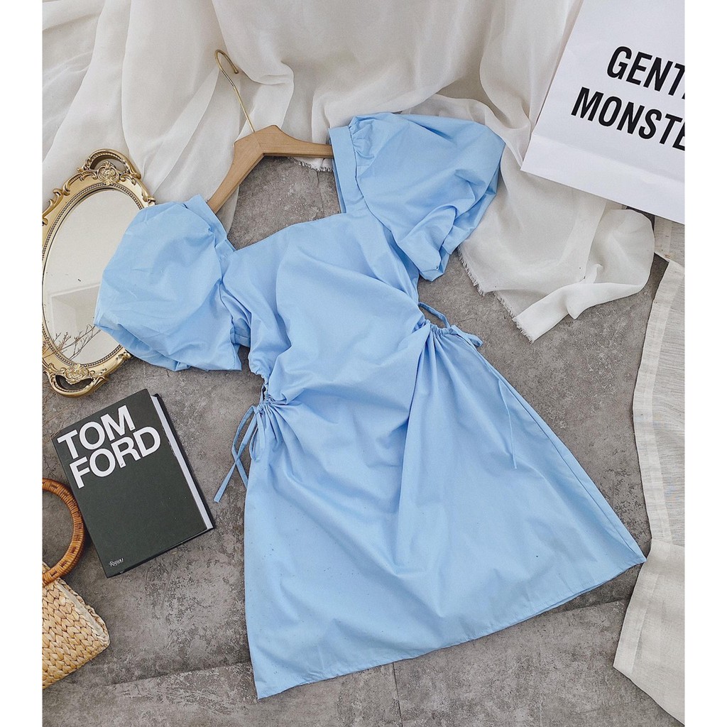 [Mã SKAMA06 giảm 8% tối đa 50K đơn 250K] ĐẦM XANH CỔ VUÔNG TAY BỒNG KHOÉT EO RÚT DÂY | BigBuy360 - bigbuy360.vn