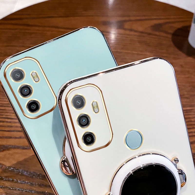 ốp lưng Giá đỡ phi hành gia mạ vàng sang trọng Giá đỡ tích hợp Vỏ mềm Tương thích với Cho OPPO A32/A53 A59 A36/A76 A15/A35 A92/A52 A71 A72 A73/F5 A83 A55 A56 Ốp silicon TPU màu trơn đơn giản case