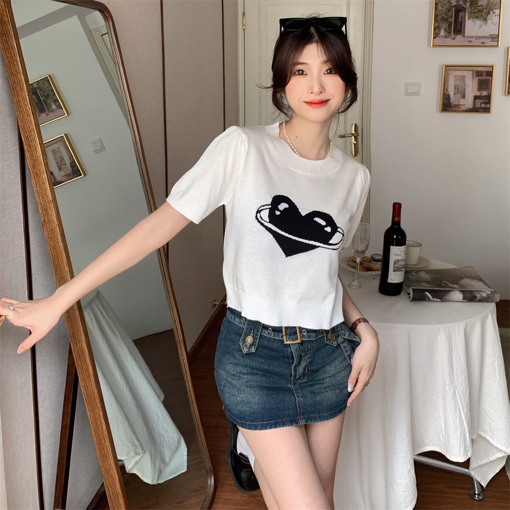 【Hana and Alice】Áo Thun Tay Ngắn Cổ Tròn Họa Tiết Thêu Thời Trang Cho Nữ