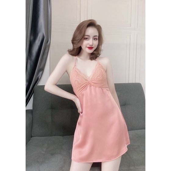 Đầm Ngủ Lụa Sexy Nữ, Váy Ngủ Sexy Nữ, chất vải satin cao cấp có kèm quần lọt khe, Freesize &lt; 58kg tuỳ chiều cao