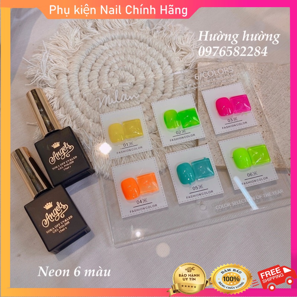 Set sơn móng tay gel neon lẻ chai hiệu angel, nước sơn dạ quang bóng, nhám chai bé 15ml chính hãng nghi thảo