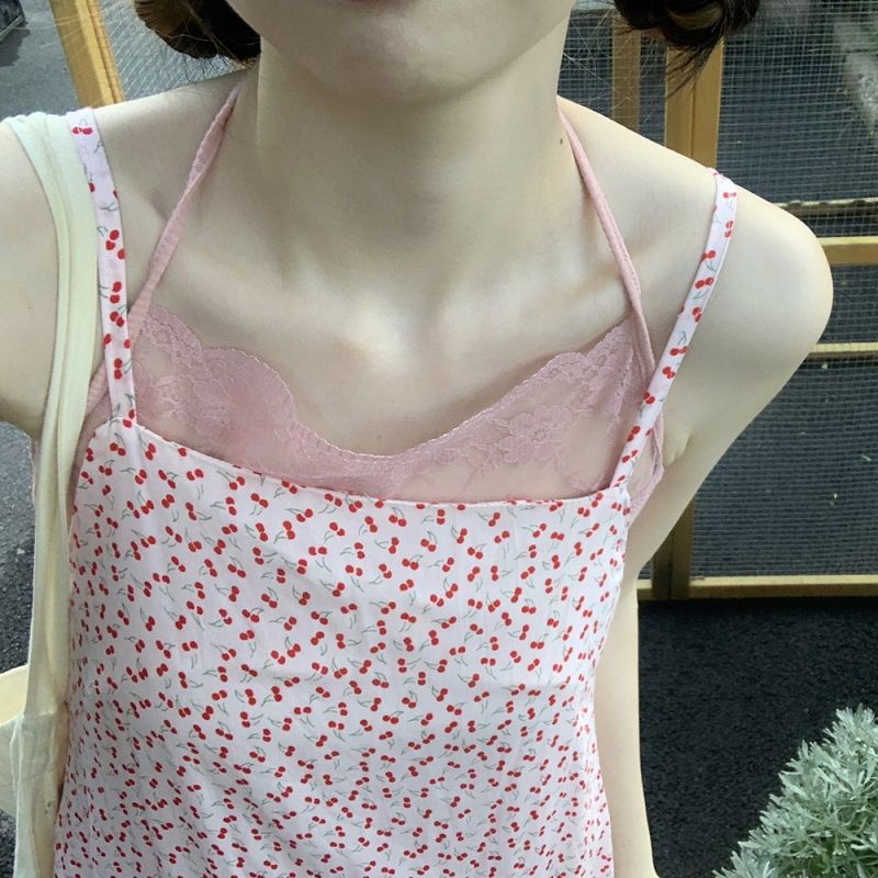 Áo Hai Dây Phối Ren Họa Tiết Dễ Thương Cho Nữ