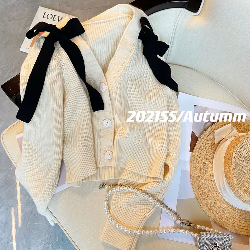 Áo dệt kim nữ tay dài cổ chữ V thời trang Hàn Quốc | BigBuy360 - bigbuy360.vn