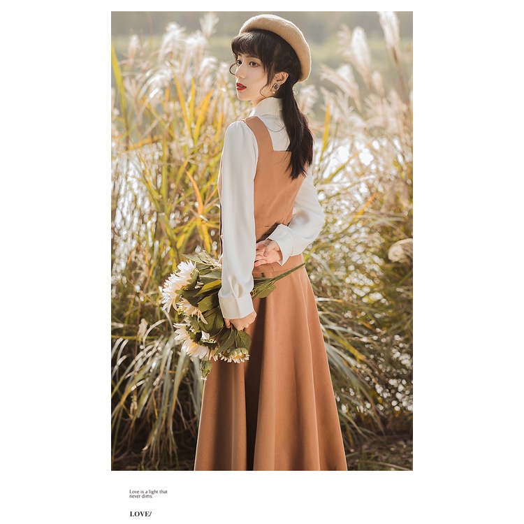 (Hàng có sẵn) Váy retro, áo sơ mi cổ thắt nơ, kèm áo gile kiểu dáng cổ điển, phong cách vintage, kiểu Pháp | BigBuy360 - bigbuy360.vn
