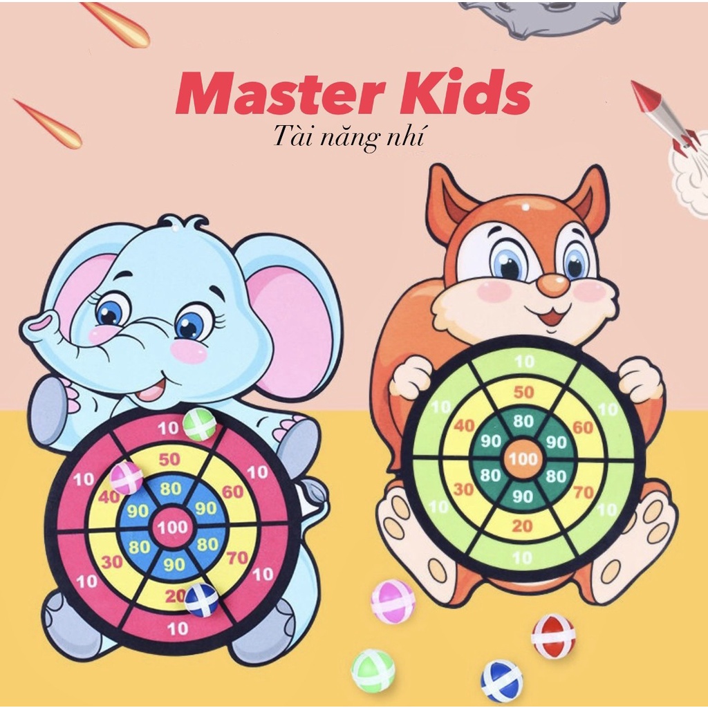 [TẶNG KÈM 3 BÓNG] Đồ chơi bảng phi tiêu bóng dính cho bé, bảng bóng ném treo trường hình thú MasterKids