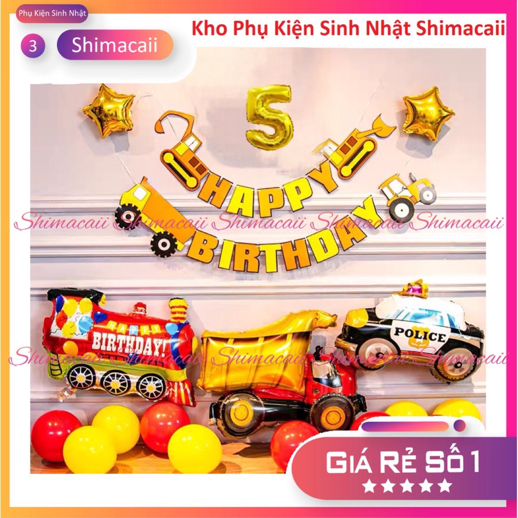SET TRANG TRÍ SINH NHẬT CHỦ ĐỀ XE Ô TÔ CHO BÉ TRAI CÓ SỐ TUỔI TẶNG ỐNG BƠM VÀ KEO DÁN