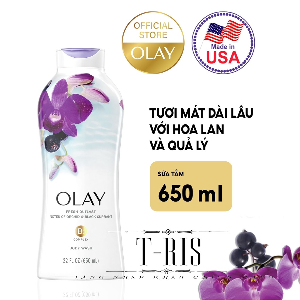 [650ml-364ml-USA] Sữa tắm Olay Mỹ 650ml -Hoa lan-Muối- Lan-hạnh nhân-vàng- ĐEN(LÃO HOÁ) - Nhập khẩu chính hãng