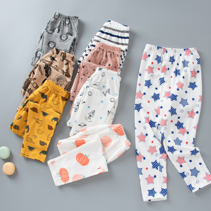😊Yuehao😊 Quần Ngủ Dài Cotton Lycra Mềm Mại Họa Tiết Kẻ Sọc Và Khủng Long Cho Bé