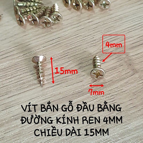 100 Con Vít Bắt Gỗ Vàng Đầu Bằng Ren Thưa Kích Thước 4x15mm Loại 1