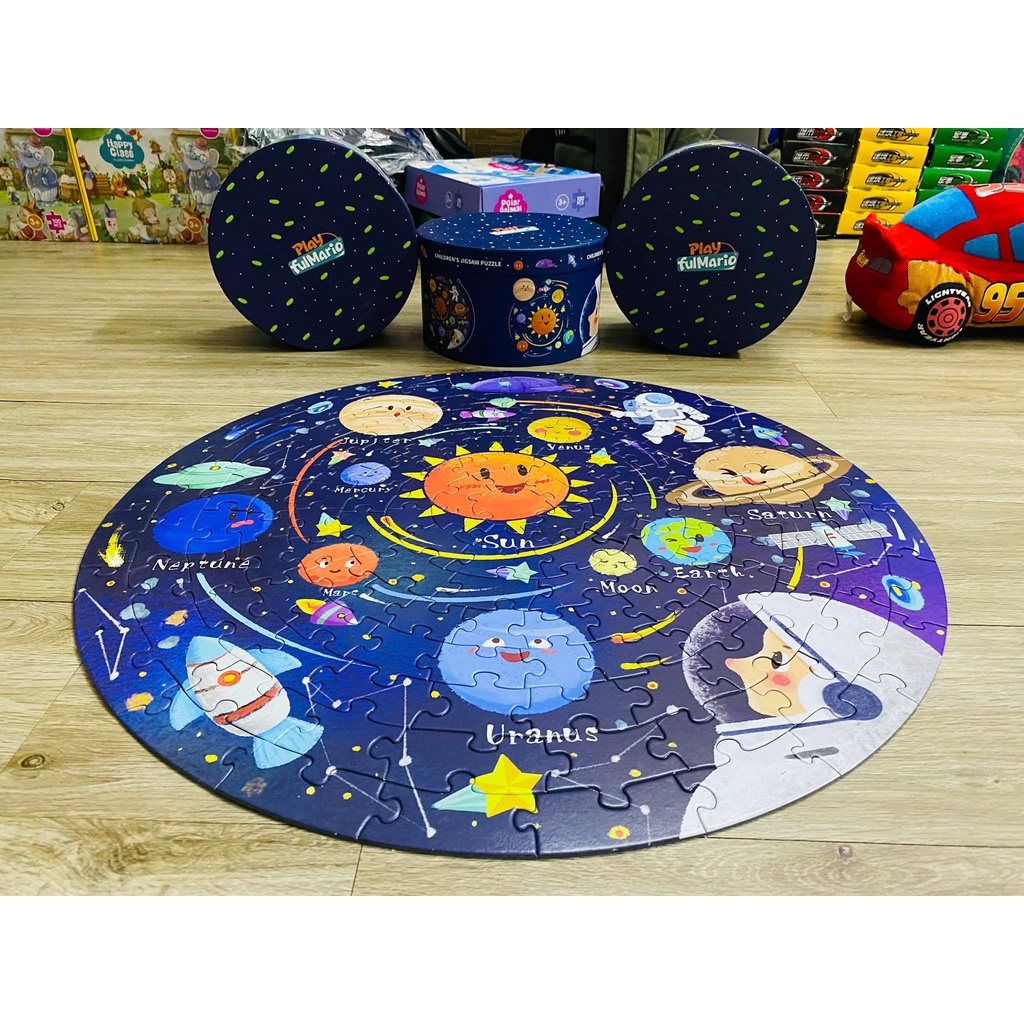 Đồ chơi xếp hình 150 miếng hộp tròn puzzle cao cấp cho bé tìm hiểu và khám phá vũ trụ TunaKids