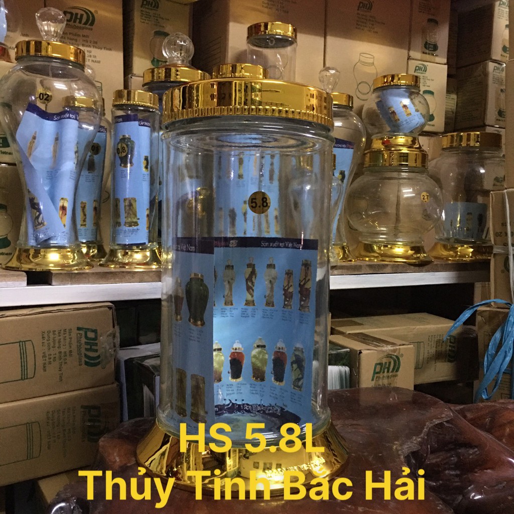 BÌNH THỦY TINH VÀ HŨ THỦY TINH NGÂM RƯỢU HS5.8L-THỦY TINH KHÔNG CHÌ- THỦY TINH BẮC HẢI