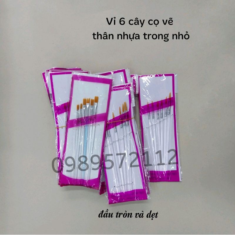 Cọ vẽ,bút lông vẽ thân nhựa trong (vỉ 6 cây)