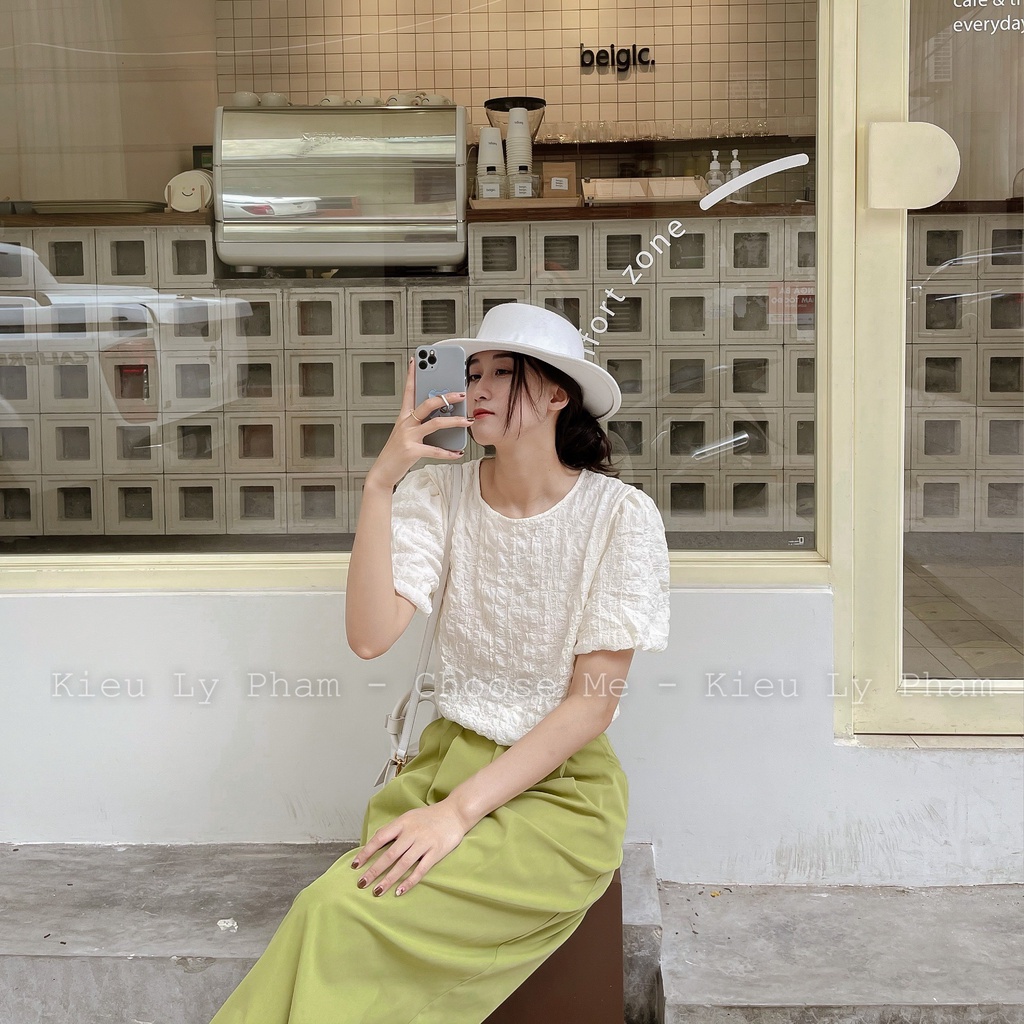 Áo Tay Bồng Nữ Tính, Áo Thun Vải Nhăn Korea, Áo Kiểu Nữ Style Hàn Quốc - Choose Me KLP