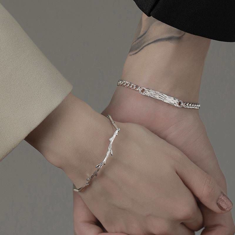 < Muyouzhi > Vòng Tay Cặp Đôi Màu Bạc Phong Cách Niche Quà Tặng Valentine Cho Nam Và Nữ