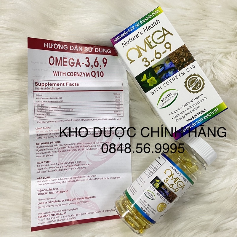Dầu cá OMEGA ALASKA 369 with coenzym Q10 hộp 100V-Tốt cho da, tim mạch, trí não, giảm lão hoá, tăng cường thị lực