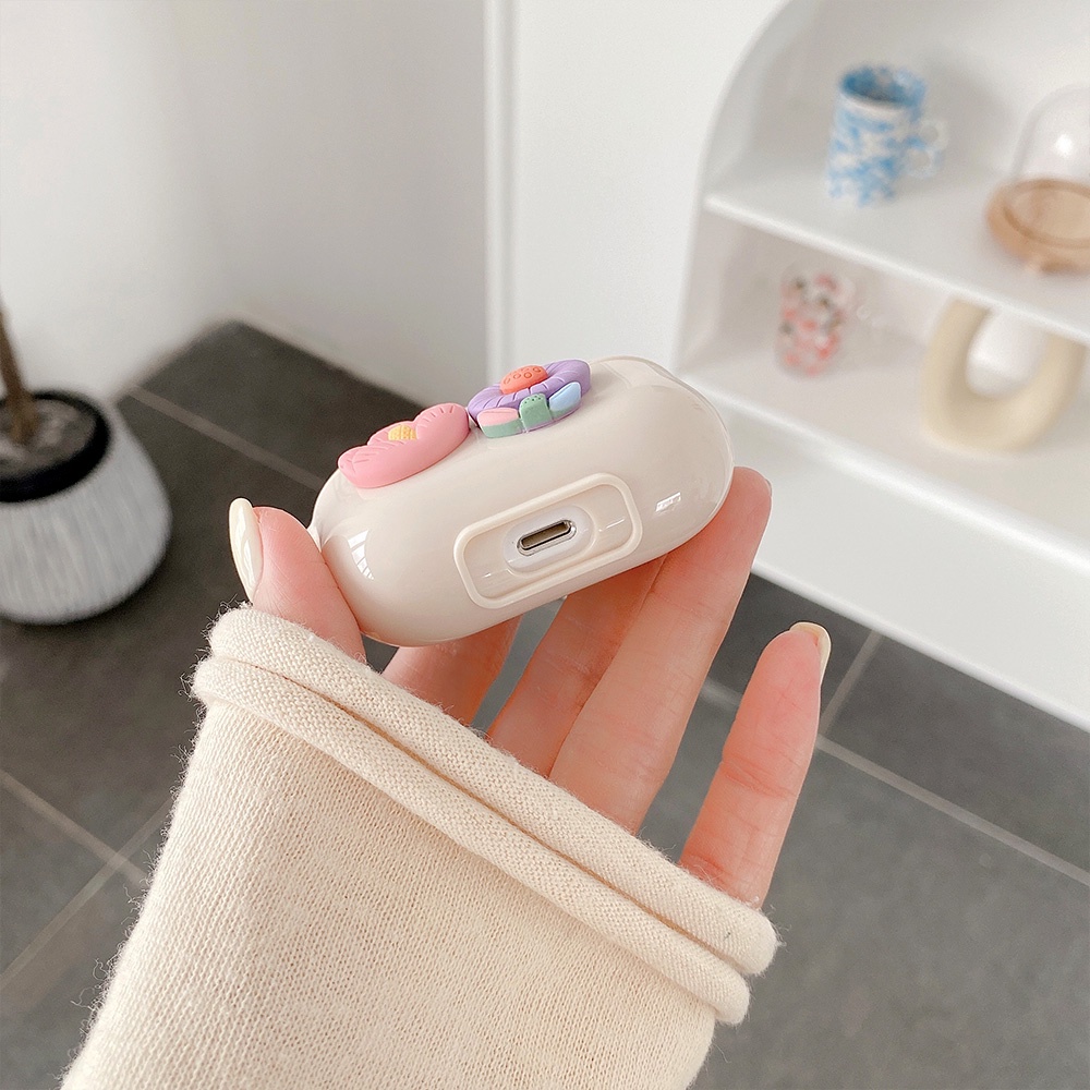 Vỏ Bảo Vệ Hộp Sạc Tai nghe không dây Airpods 1/2/3/pro Hình Hoa Đào 3D