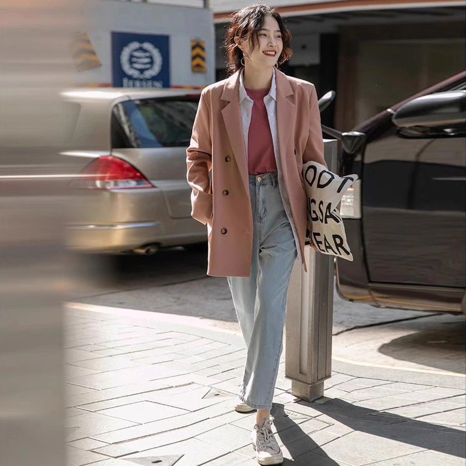 Áo khoác blazer mỏng có đệm vai nhiều màu sắc tùy chọn phong cách đường phố thời trang