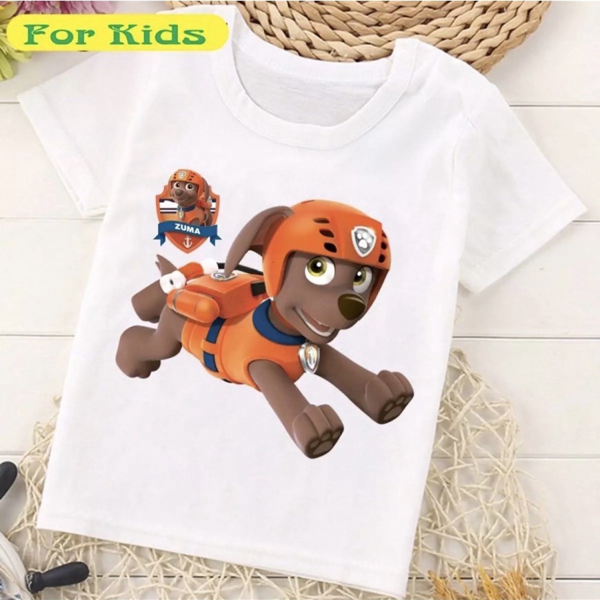 Áo thun trắng AF KID in hình Chó cứu hộ cho bé trai bé gái Chất cotton giấy cao cấp siêu mềm siêu mát