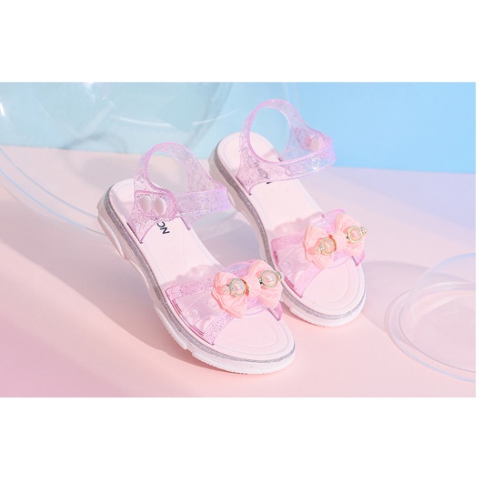 DÉP SANDAL BÉ GÁI QUAI BẤM CÚC GẮN NƠ CAO CẤP ĐẾ 2CM