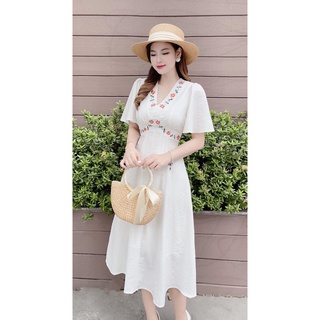 Váy dự tiệc cưới thiết kế cao cấp dáng xòe vải đũi siêu sang đi làm dạo phố tôn dáng trẻ trung Tahe V90