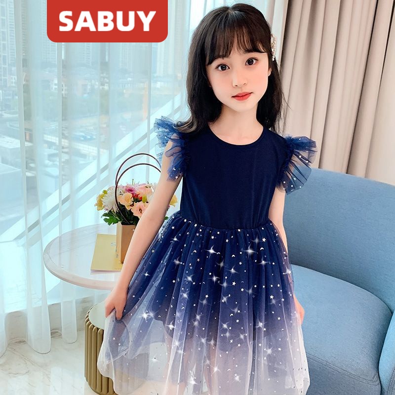 Đầm Công Chúa Mùa Hè 2022 Dáng Dài Họa Tiết Bầu Trời Sao Màu gradient Dễ Thương Thời Trang Cho Bé Gái