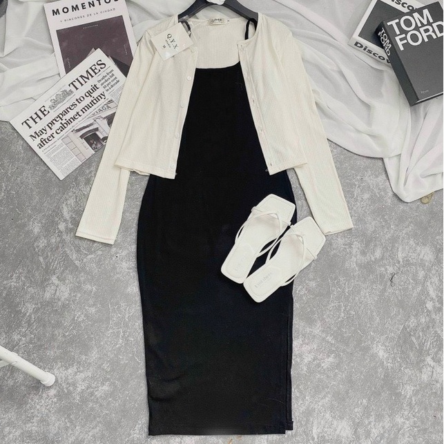 Set Đầm 2 Dây Ôm Body Dây Rút Sexy Kèm Áo Khoác Mỏng Cardigan [ẢNH THẬT + VIDEO]