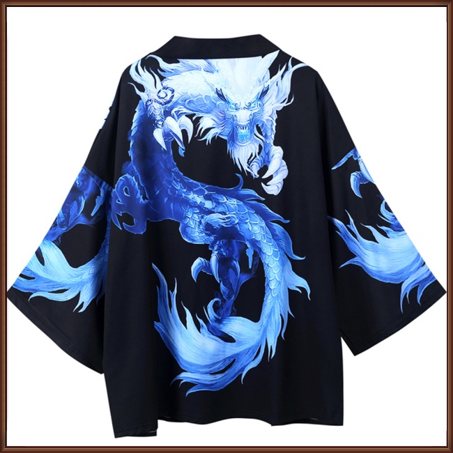 Áo Khoác Kimono Tay 3/4 Dáng Rộng In Hình Rồng Trung Hoa Dành Cho Nam Và Nữ