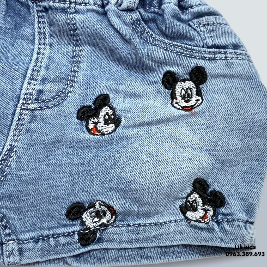 Quần sooc bò bé gái họa tiết Mickey/ quần jean cộc bé gái