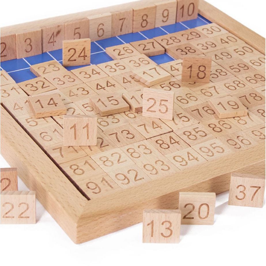 Bảng 100 Montessori kèm khay đựng số và bảng kiểm soát (Hundred Board)