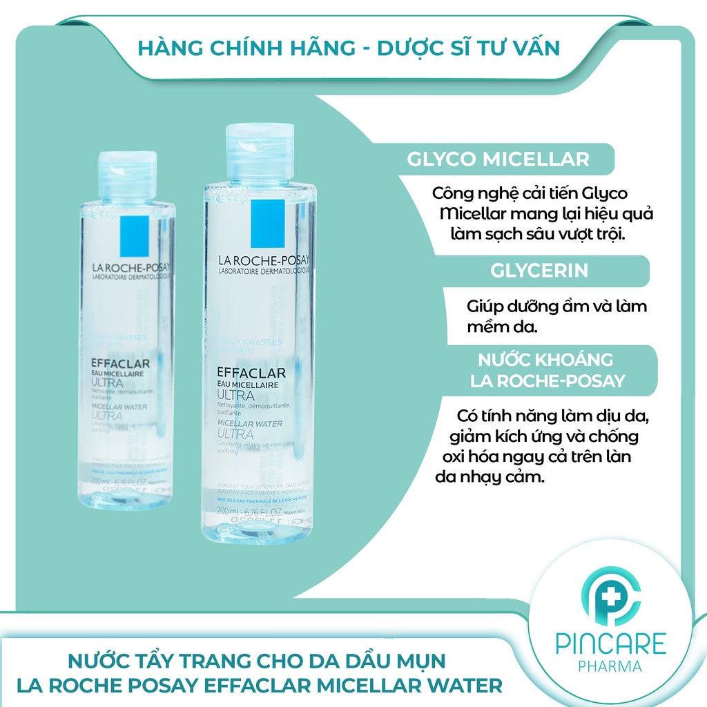 Nước tẩy trang cho da dầu mụn La Roche Posay Effaclar Micellar Water - Hàng chính hãng - Nhà thuốc PinCare