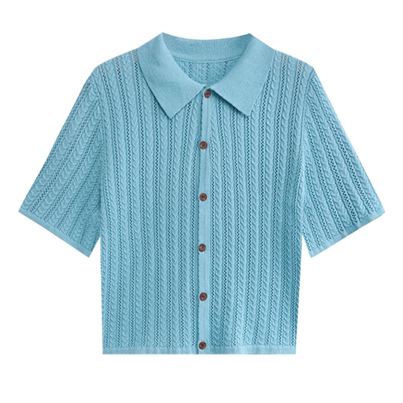 Áo dệt kim SUXI tay ngắn cổ polo dáng rộng phong cách cổ điển mùa hè dành cho nữ