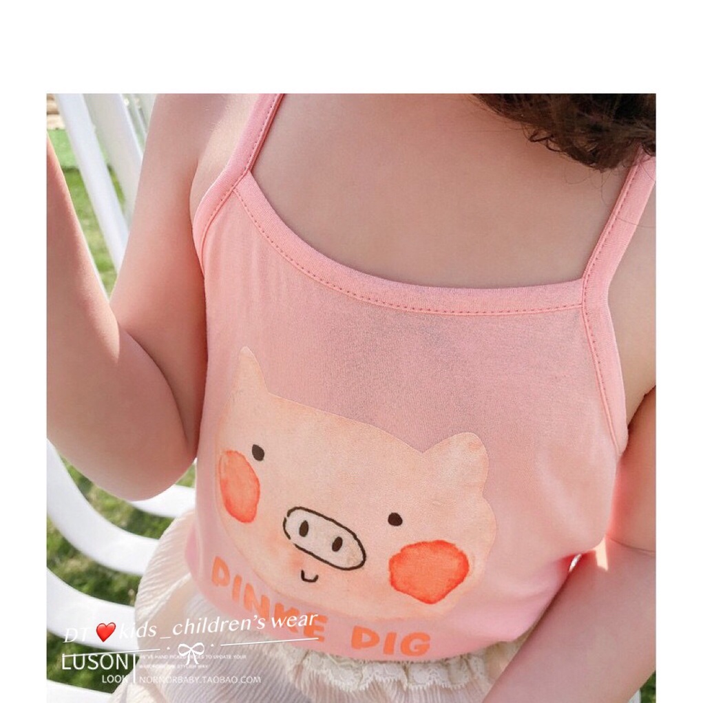 XẢ HÀNG Áo 2 dây bé gái, áo 2 dây lưng đan chéo chất cotton hình ngộ nghĩnh cho bé