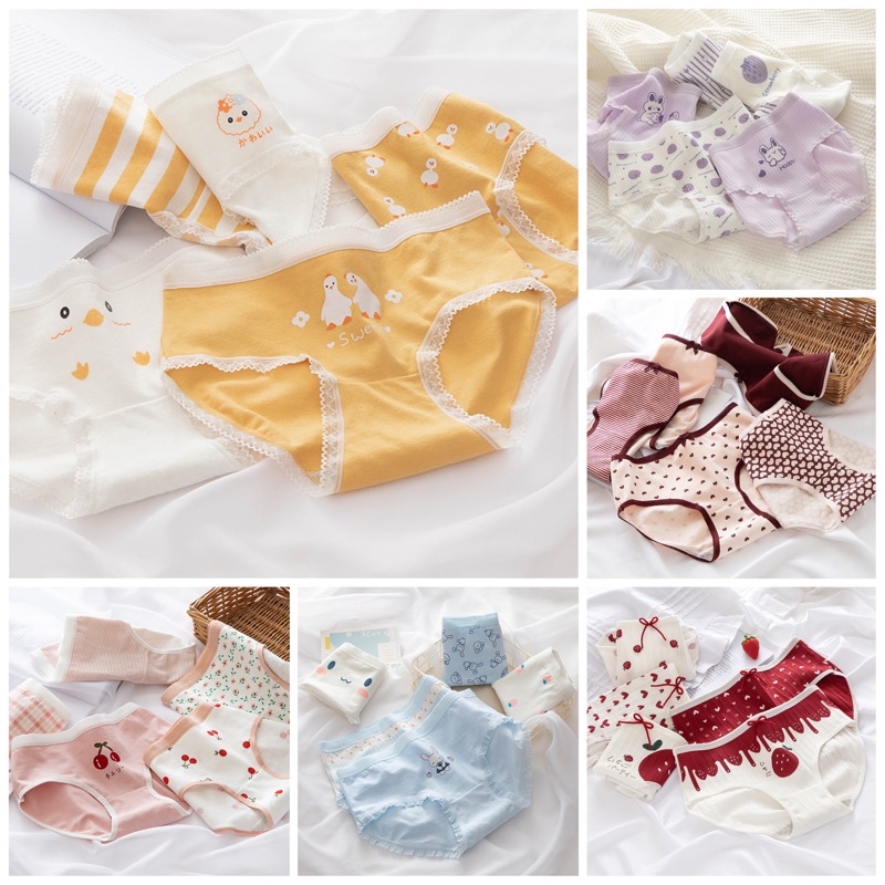 Set 5 Quần Lót Cotton Nâng Mông Thông Hơi In Hoạ Tiết Đáng Yêu Botaria