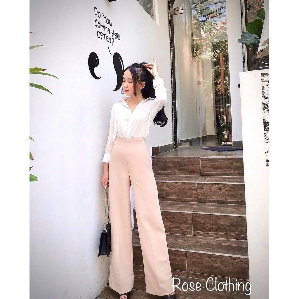 Quần ống rộng suông chất vải vitex dày dặn,cạp cao khóa sườn siêu tôn dáng | BigBuy360 - bigbuy360.vn