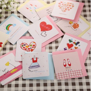 Combo 10 Thiệp Chúc Mừng Sinh Nhật, Giáng Sinh 7x7 Nhỏ Xinh Có Bì Đựng