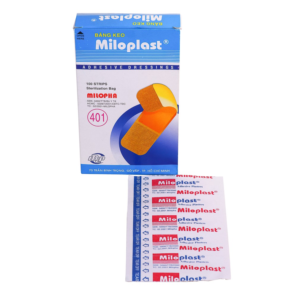 Băng cá nhân Miloplast (hộp 100 miếng) giúp sát trùng vết thương