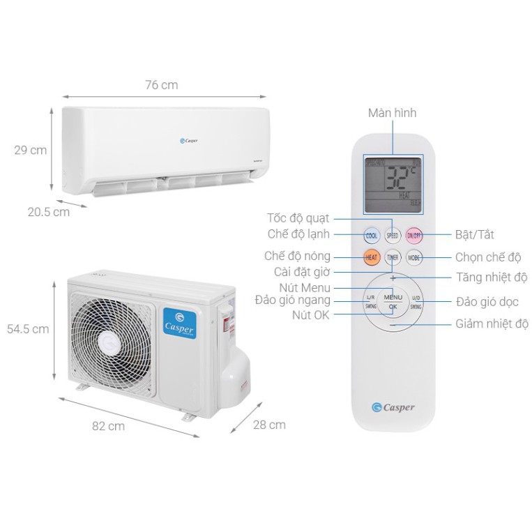 Điều hòa Casper Inverter 1 chiều 9000BTU GC-09IS32 Mới 2021