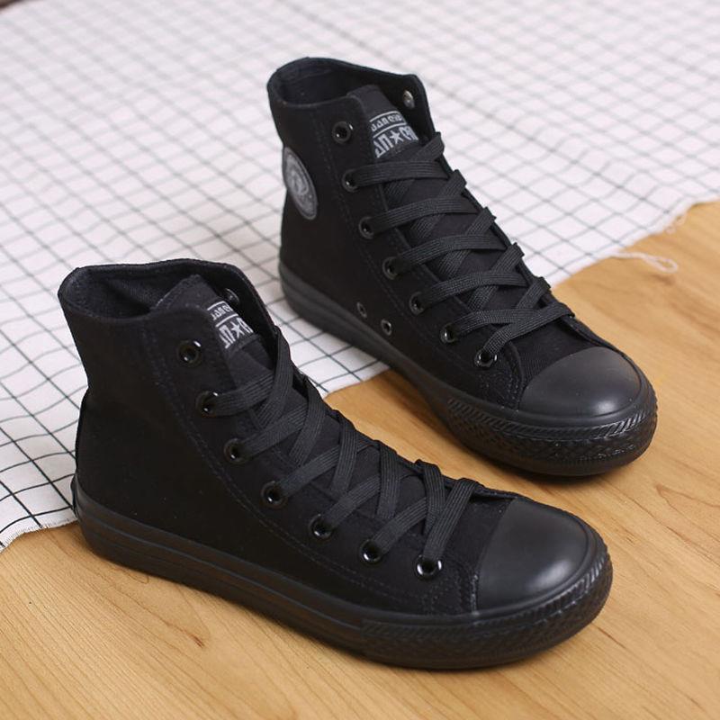 Giày Thể Thao Canvas Màu Đen Đế Bằng Phong Cách Hàn Quốc Cho Cặp Đôi