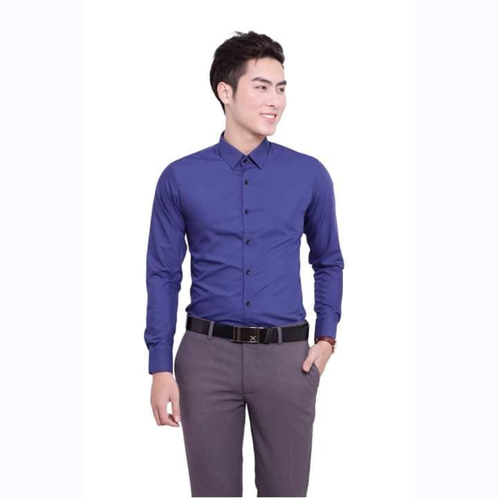 Sơ mi nam xanh cao cấp. Vải lụa không nhăn không xù. | BigBuy360 - bigbuy360.vn