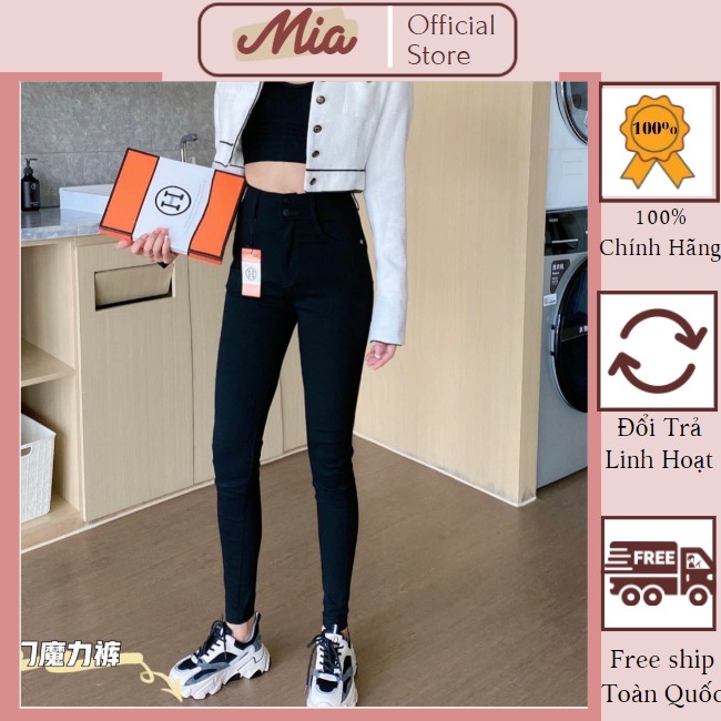 Quần legging nâng mông cạp cao gen bụng 2 khuy hộp chữ H vải Umi hàn co giãn 4 chiều - Mia  Shore