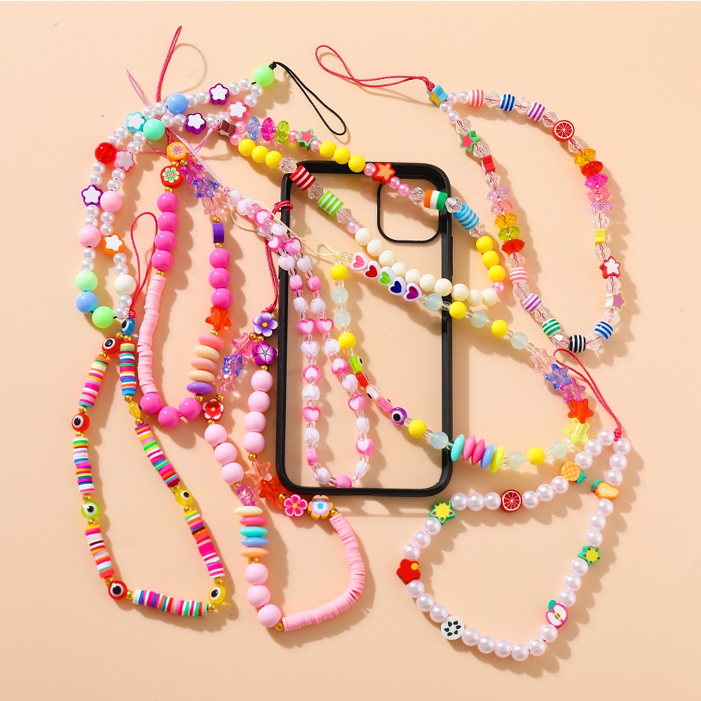 Dây chuỗi đính hạt cườm trang trí điện thoại đầy màu sắc phong cách Hàn Quốc