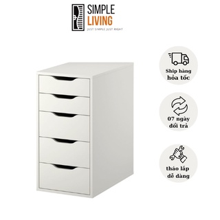 Tủ gỗ SIMPLE LIVING theo thiết kế IKEA có 5 ngăn kéo hộc tủ dùng đựng tài liệu văn phòng sách vở màu trắng